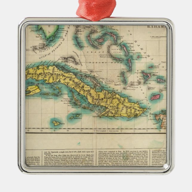 Ornamento De Metal Mapa de Cuba e das ilhas de Bahama (Frente)