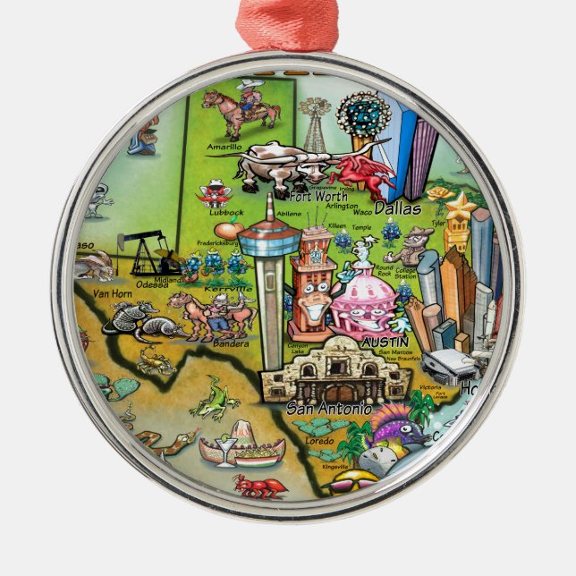 Ornamento De Metal Mapa de Divertimento do Texas (Frente)