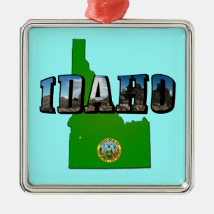 Ornamento De Metal Mapa de Idaho, Selo e Texto de Imagem