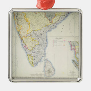 Ornamento De Metal Mapa de India do sul britânico, 1872