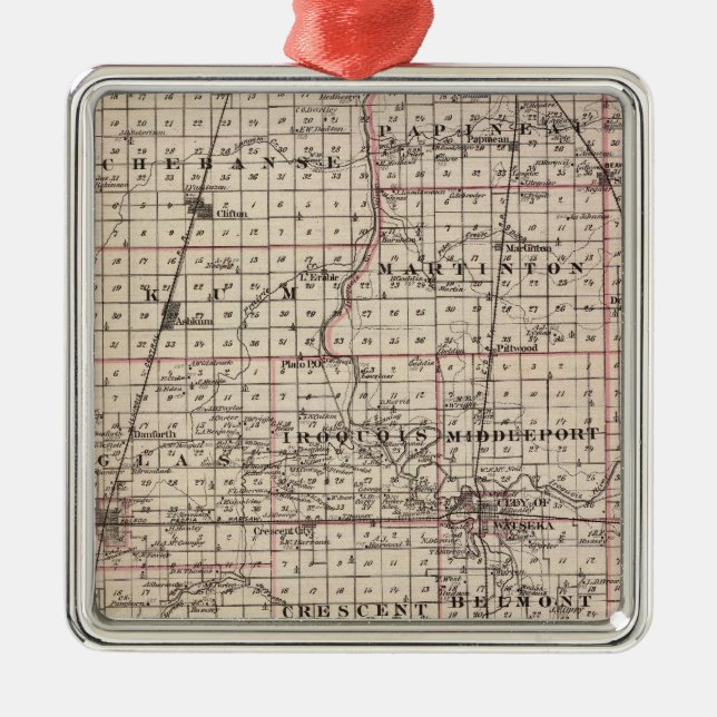 Ornamento De Metal Mapa de Iroquois County (Frente)