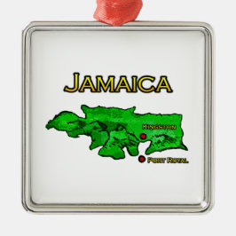 Ornamento De Metal Mapa de Jamaica (verde-amarelo-preto)