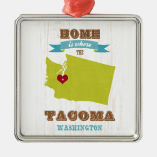 Ornamento De Metal Mapa de Tacoma, Washington - Home é onde o coraç