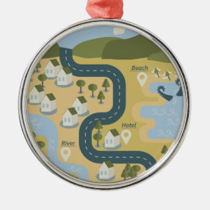 Ornamento De Metal mapa de viagem de férias do cenário de cartoon na 