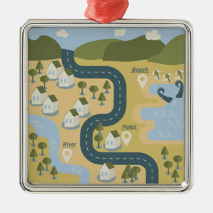 Ornamento De Metal mapa de viagem de férias do cenário de cartoon na