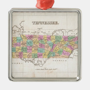 Ornamento De Metal Mapa de Vintage do Tennessee (1827)