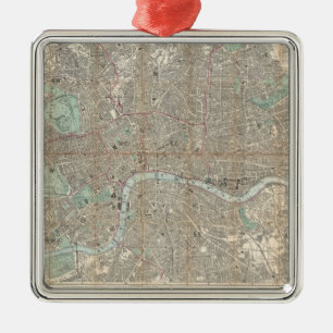 Ornamento De Metal Mapa de Vintage em Londres (1890)
