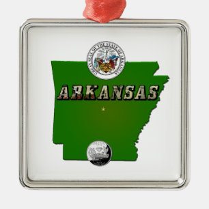 Ornamento De Metal Mapa do Arkansas, Selo e Serviço Estatal Faux Quar