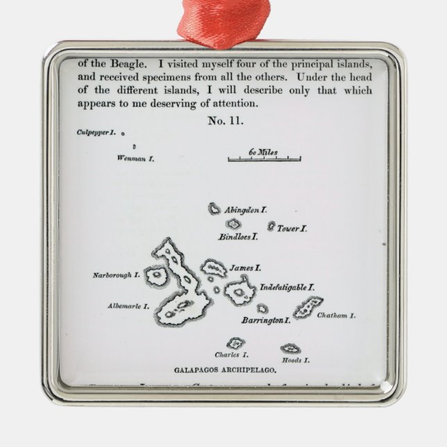 Ornamento De Metal Mapa do arquipélago de Galápagos, 1844 (Frente)