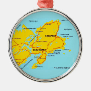 Ornamento De Metal Mapa do Cabo Ann Gloucester