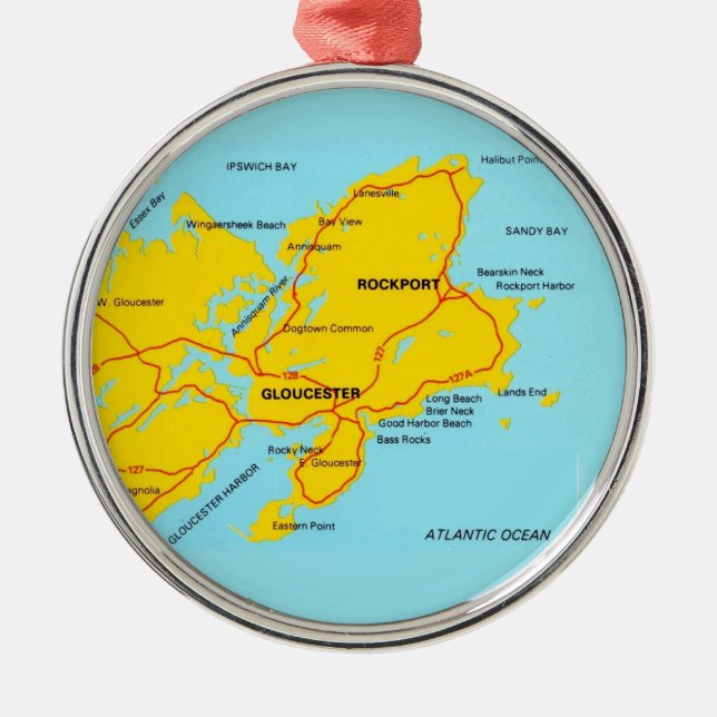 Ornamento De Metal Mapa do Cabo Ann Gloucester  (Frente)