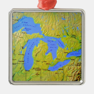 Ornamento De Metal Mapa do design dos grandes lagos