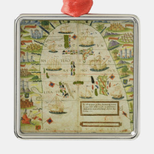Ornamento De Metal Mapa do mar de China, fac-símile 'de atlas de
