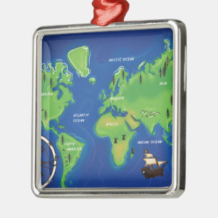 Ornamento De Metal Mapa do mundo
