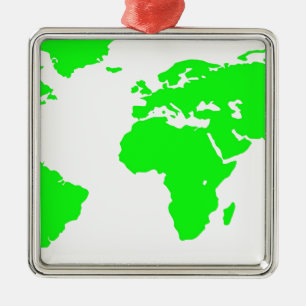 Ornamento De Metal Mapa do Mundo Branco Verde