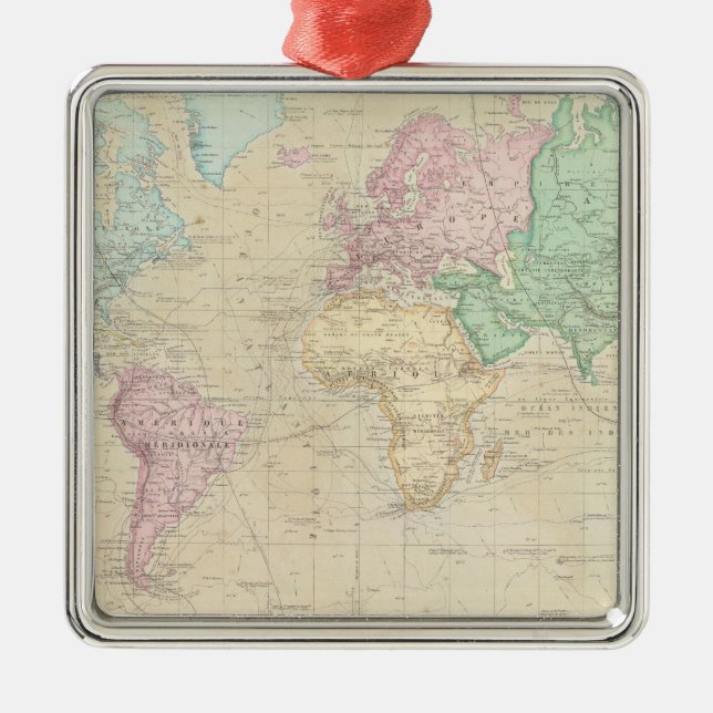 Ornamento De Metal Mapa do mundo histórico 2 (Frente)