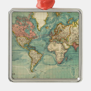 Ornamento De Metal Mapa do Mundo Vintage