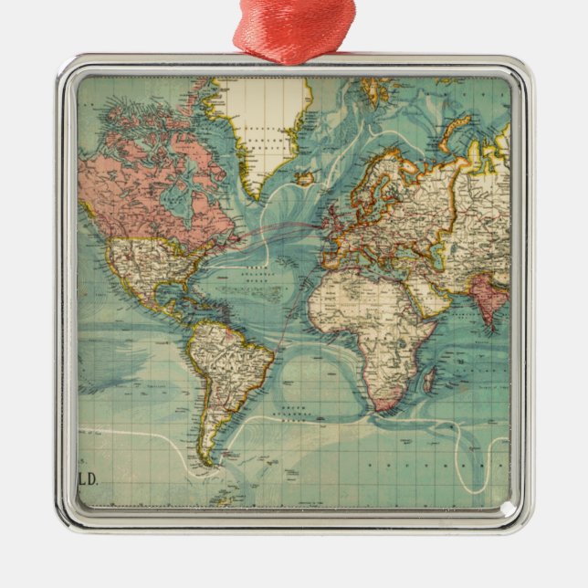 Ornamento De Metal Mapa do Mundo Vintage (Frente)