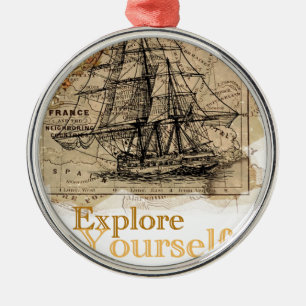 Ornamento De Metal Mapa do Mundo Vintage