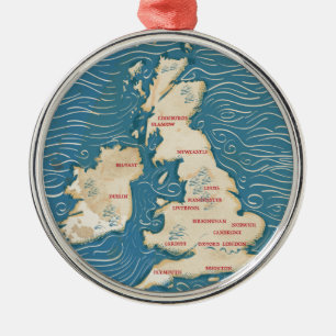 Ornamento De Metal Mapa do poster vintage de Reino Unido