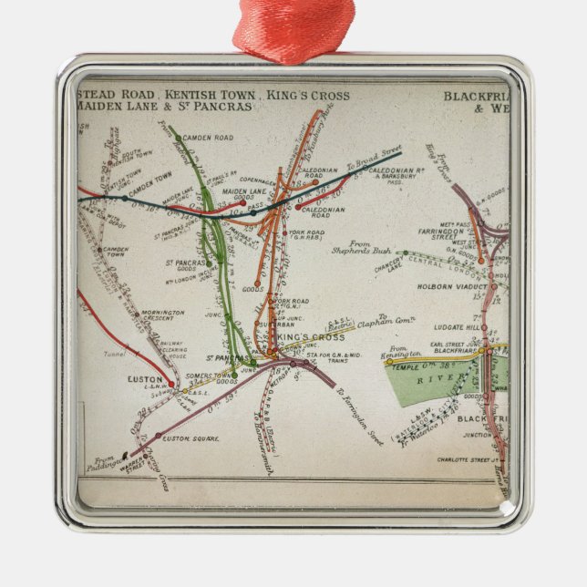 Ornamento De Metal Mapa do transporte de Londres, c.1915 (Frente)