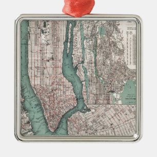 Ornamento De Metal Mapa do vintage de New York (1897)