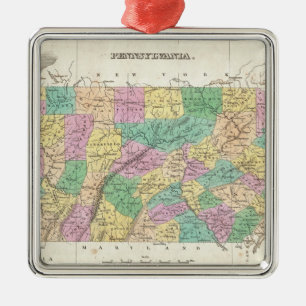Ornamento De Metal Mapa do vintage de Pensilvânia (1827)