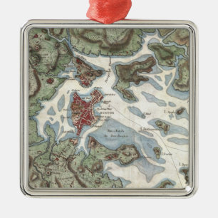 Ornamento De Metal Mapa do vintage do porto de Boston (1807)