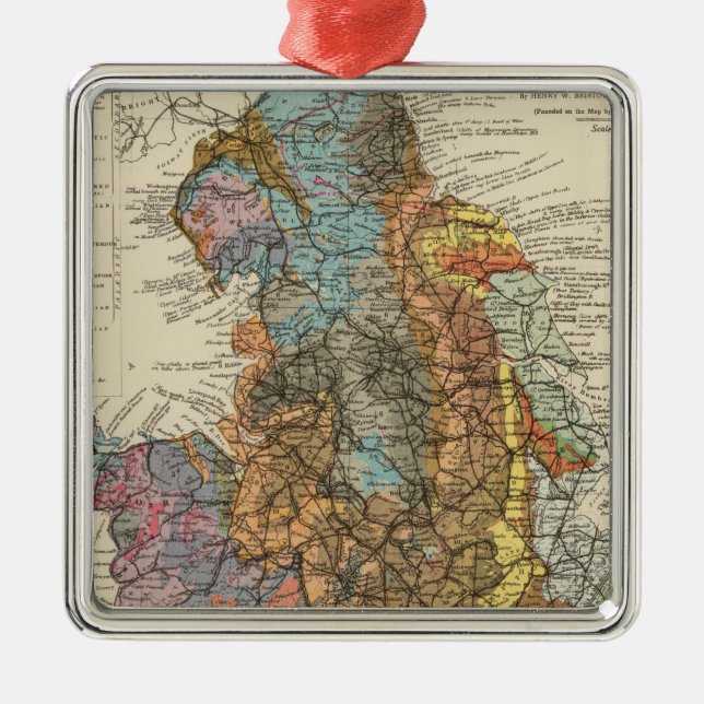 Ornamento De Metal Mapa Geological Inglaterra, Wales (Frente)