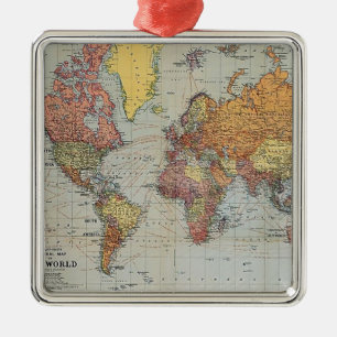 Ornamento De Metal Mapa Geral Vintage do Mundo