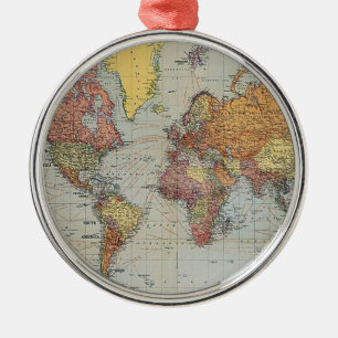 Ornamento De Metal Mapa Geral Vintage do Mundo