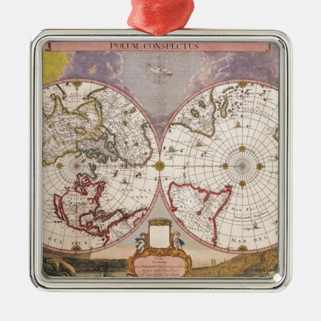 Ornamento De Metal Mapa Mundial Antiquado (Frente)