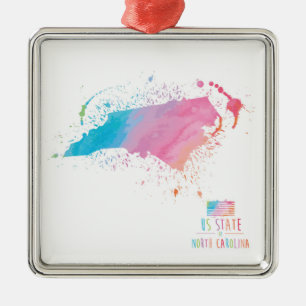 Ornamento De Metal Mapa   North Carolina da aguarela