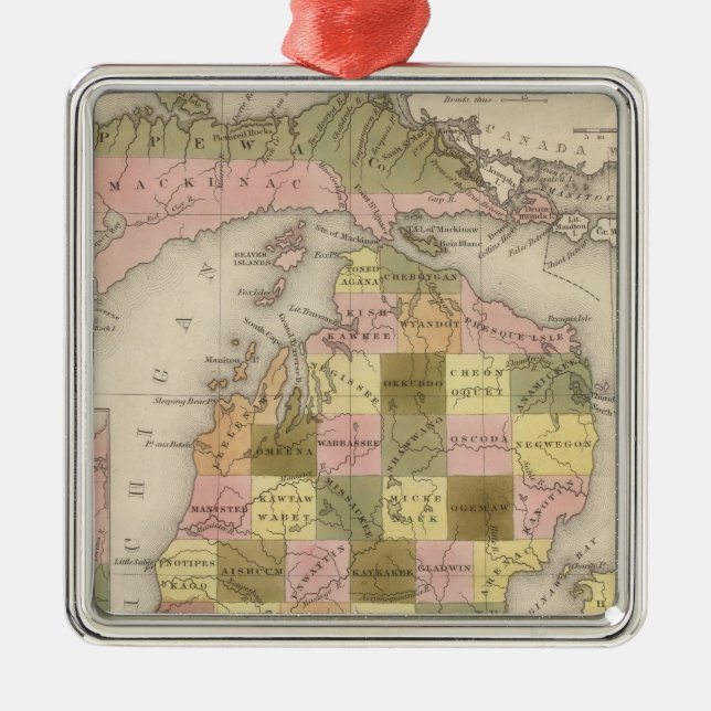 Ornamento De Metal Mapa novo de Michigan (Frente)
