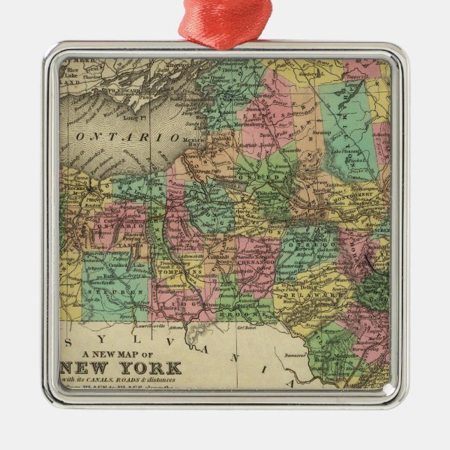 Ornamento De Metal Mapa novo de New York (Frente)