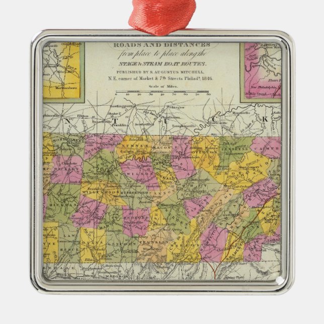 Ornamento De Metal Mapa novo de Tennessee (Frente)