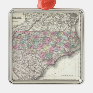 Ornamento De Metal Mapa Vintage da Carolina do Norte (1855)