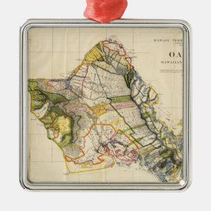 Ornamento De Metal Mapa Vintage de Oahu Hawaii (1906)