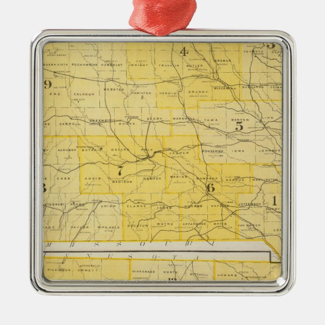Ornamento De Metal Mapas do estado de Iowa (Frente)