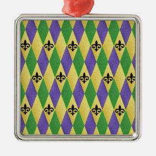 Ornamento De Metal Mardi Gras Harlequin Fleur De Lis