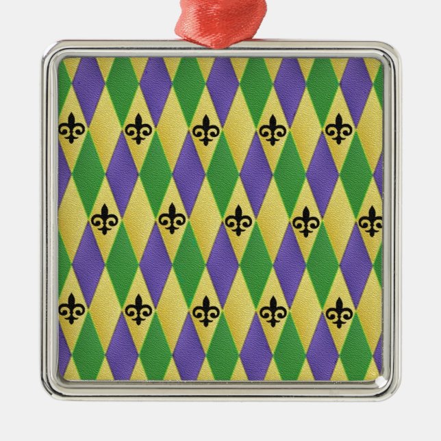 Ornamento De Metal Mardi Gras Harlequin Fleur De Lis (Frente)