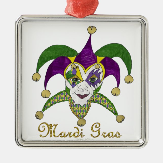 Ornamento De Metal Mardi Gras Jesters Mask colorido (Frente)