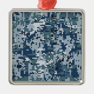 Ornamento De Metal Marinho Azul - Decoração da Camouflagem de Pixel
