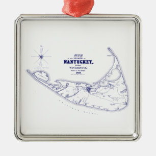 Ornamento De Metal Marinho de Mapa de Vintagem do MÃE da Ilha Nantuck