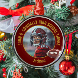 Ornamento De Metal Maroon Gold Football Player Photo Christmas