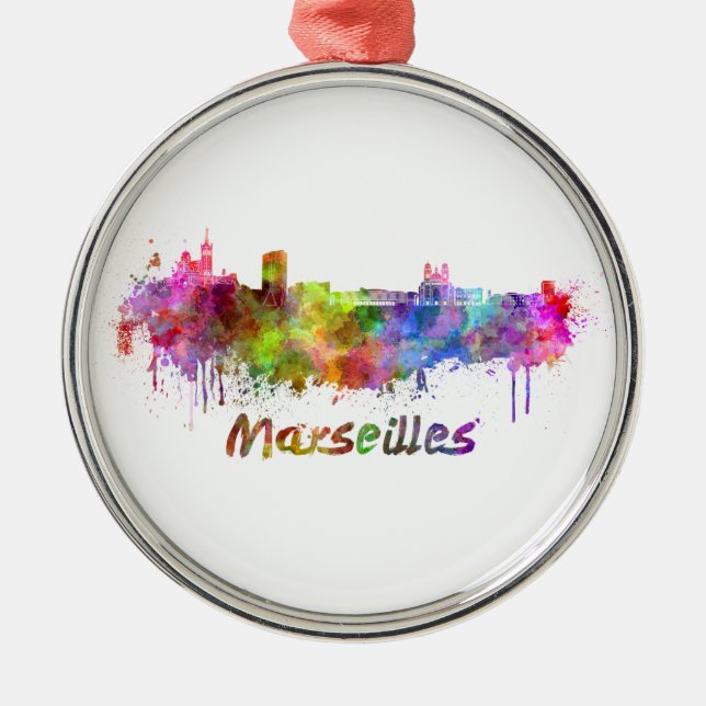 Ornamento De Metal Marseilles skyline in watercolor (Frente)
