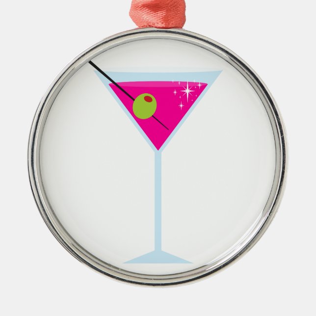 Ornamento De Metal Martini cor-de-rosa (Frente)