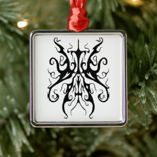 Ornamento De Metal Máscara Tribal Preta e Branca Abstrata Elegante