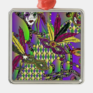 Ornamento De Metal Máscaras de penas do Mardi Gras Psychedelic