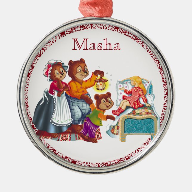 Ornamento De Metal Masha e 3 ursos (Frente)